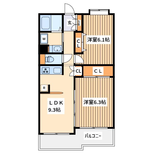 プレンディヒルズ高幡不動(2LDK/2階)の間取り写真