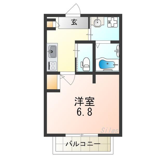 新在家町東エヌエム・キャトフ・ヴァン・シス(1K/1階)の間取り写真