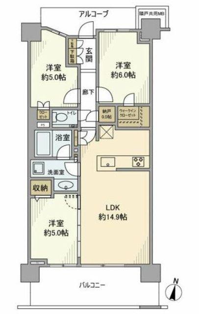 プラウド横浜幸ヶ谷(3LDK/4階)の間取り写真
