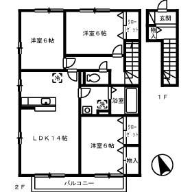 ひだまり館 A棟(3LDK/2階)の間取り写真