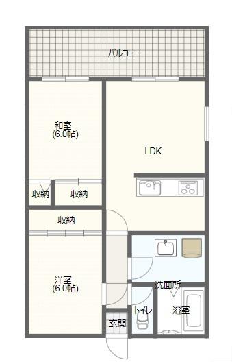 キャッスル高杉 P1台付(2LDK/3階)の間取り写真