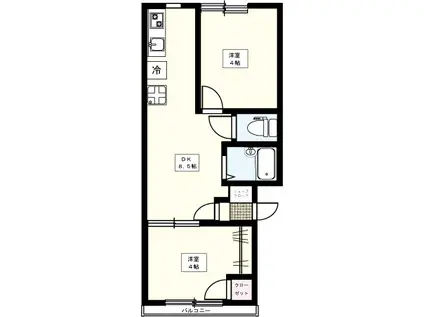 武蔵野サンハイツ東伏見(2DK/2階)の間取り写真