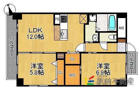 レジェンドソーラー宮の陣(2LDK/4階)の間取り写真