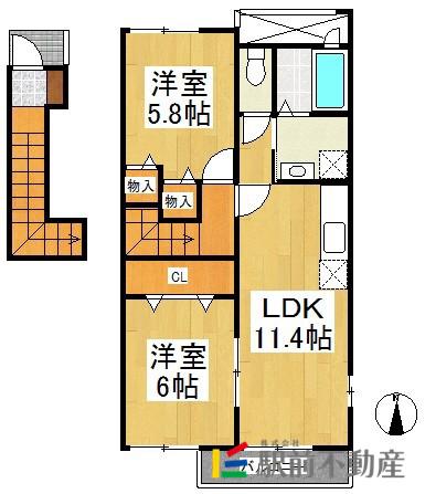 ブライドガーデンII A棟(2LDK/2階)の間取り写真