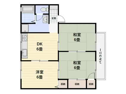 プレジール太陽C棟(3DK/1階)の間取り写真
