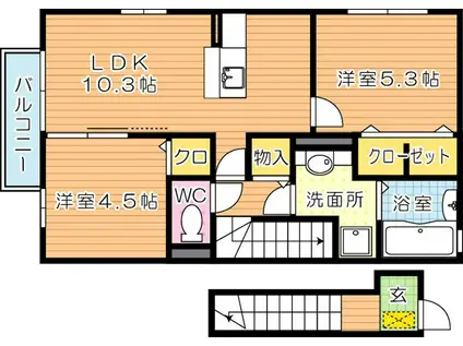 メゾンパークス白岩(2LDK/2階)の間取り写真