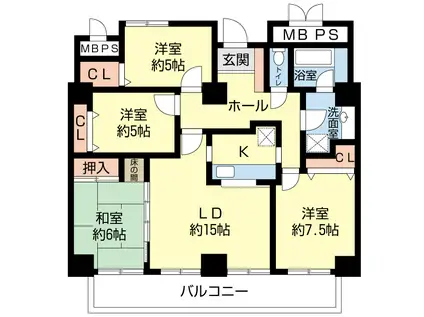 かすみがうらマンション(4LDK/5階)の間取り写真