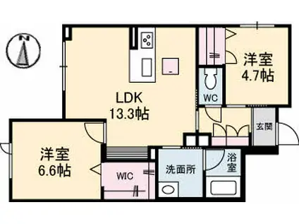 ベレオガーデンズ北方(2LDK/1階)の間取り写真