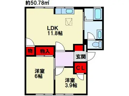 ファミール真木B棟(2LDK/1階)の間取り写真