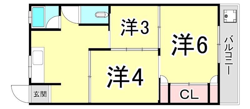 エクセル六甲(3K/1階)の間取り写真