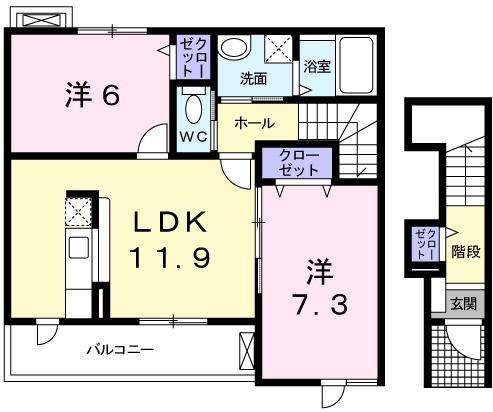 グラン・シャリオ B棟(2LDK/2階)の間取り写真