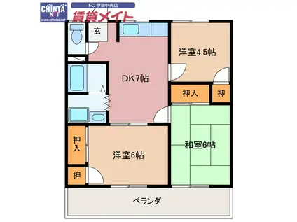 ハイライフ上田(3DK/2階)の間取り写真