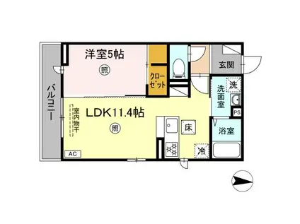 クレセント松原(1LDK/1階)の間取り写真