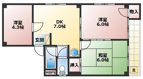サンワライフマンション(3DK/4階)の間取り写真