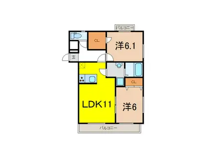 ミラコスタ(2LDK/2階)の間取り写真