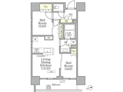 グランエール西日暮里(2LDK/2階)の間取り写真