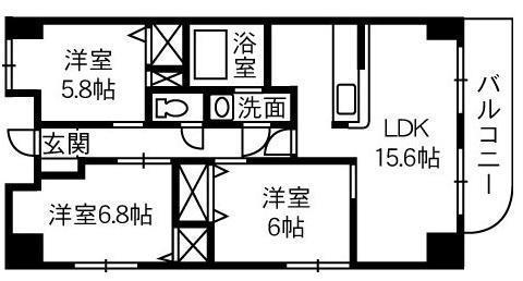 プラスパー旭通(3LDK/6階)の間取り写真