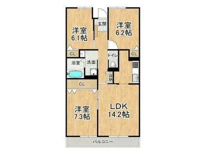 県営伊川谷第2高層(3LDK/9階)の間取り写真