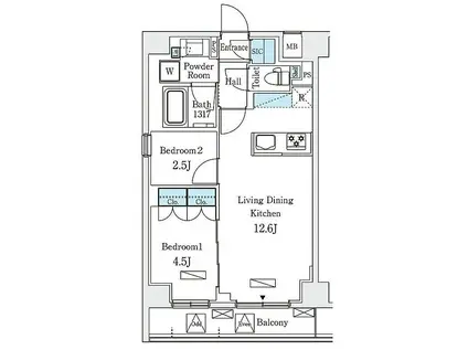 LATIERRA中野新井(2LDK/2階)の間取り写真