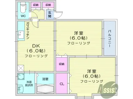 シャンテK(2DK/2階)の間取り写真