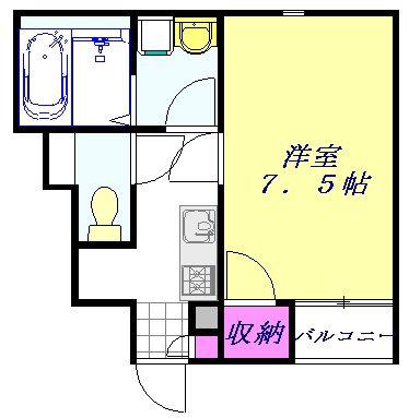 レオネクストサンパーク 三良(1K/1階)の間取り写真