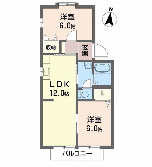 ハーモニー16 A棟(2LDK/2階)の間取り写真