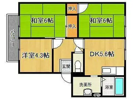 グレースヒルズシマダC・D(2LDK/1階)の間取り写真