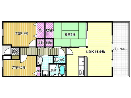 ルナコート富田林(3LDK/2階)の間取り写真