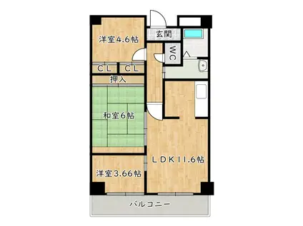 リアンジェ泉大津(3LDK/3階)の間取り写真