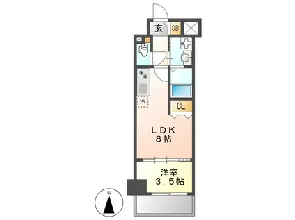 プレイズシード浄心(1LDK/8階)の間取り写真