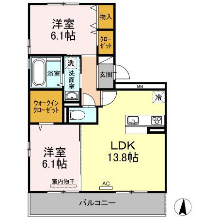 グリーンパークMIYUKI(2LDK/3階)の間取り写真