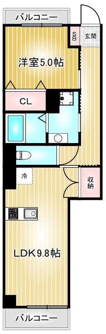 ベルク栄(1LDK/4階)の間取り写真