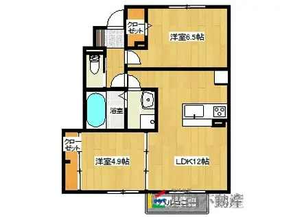 クレストハウス(2LDK/1階)の間取り写真