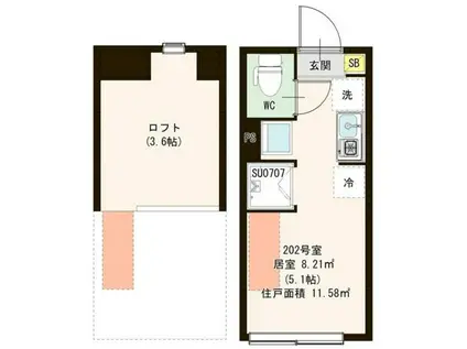 PARK TERRACE 富士見台(ワンルーム/2階)の間取り写真