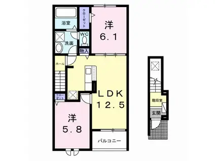 ＪＲ常磐線 日立駅 徒歩42分 2階建 新築(2LDK/2階)の間取り写真