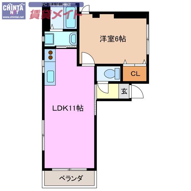 レナジア大倉(1LDK/3階)の間取り写真