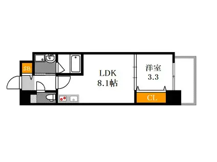 S-RESIDENCE天満町 BARK(1LDK/5階)の間取り写真
