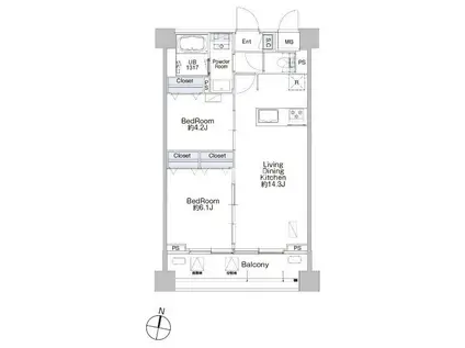 プロシード池上(2LDK/8階)の間取り写真
