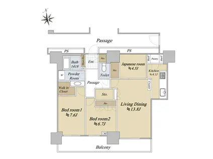 ルネッサなんばタワー(3LDK/6階)の間取り写真