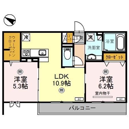 ロイジェントパークスレイクタウンII A(2LDK/2階)の間取り写真