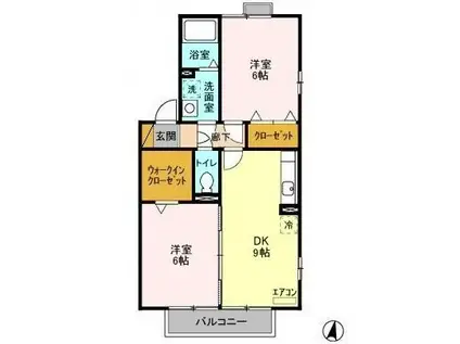 ソレアード(2DK/1階)の間取り写真