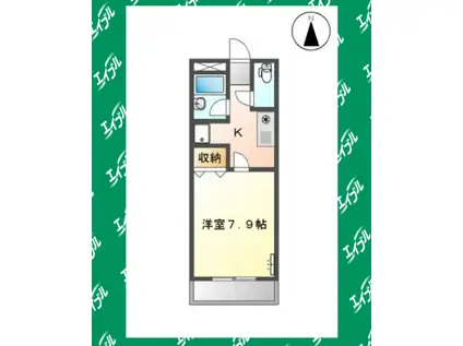 ウエストリバー(1K/2階)の間取り写真