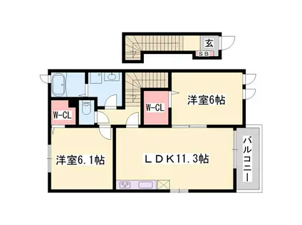 メゾン・城ノ下A(2LDK/2階)の間取り写真