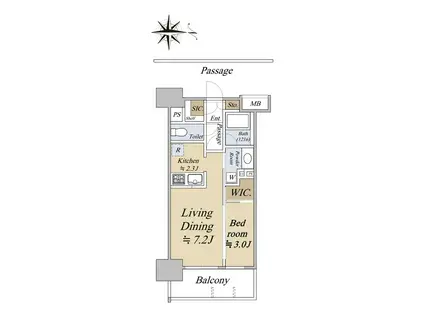 リビオレゾン東陽町ステーションプレミア(1LDK/7階)の間取り写真