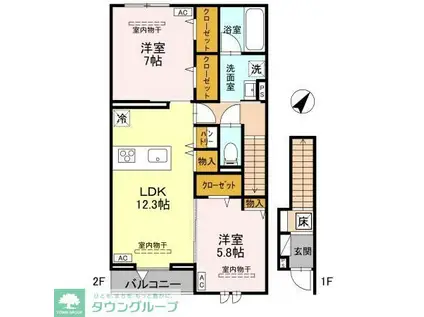 ベルヴィル(2LDK/2階)の間取り写真