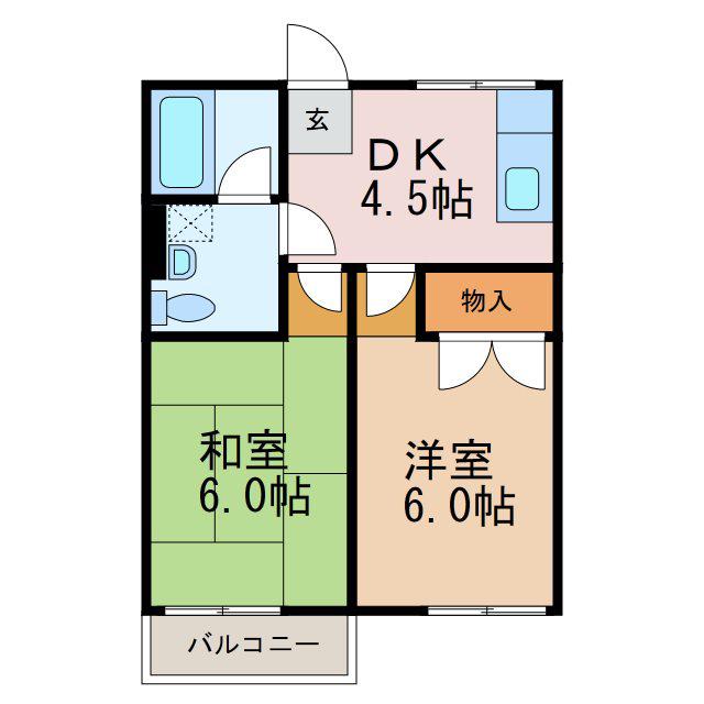 白板ハイム(2DK/2階)の間取り写真