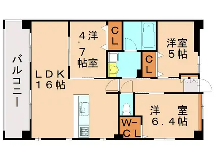 ルグラン飯塚中央リバーテラス(3LDK/7階)の間取り写真