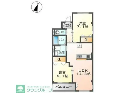 ジェントリーハイムⅡ(2LDK/1階)の間取り写真