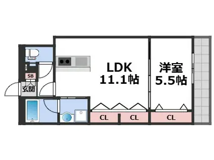 ESTAGEO北田辺(1LDK/3階)の間取り写真