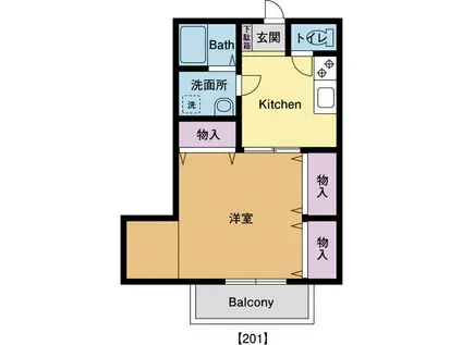 ドゥエフェリーチェ(1K/2階)の間取り写真